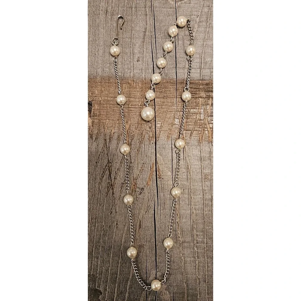 VINTAGE‎ CORO SILVER AND PEARL CHOKER NECKLACE - ELEGANT!